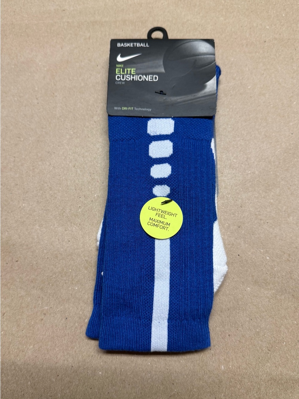 Nike Elite Crew L Large Blue White Men’s 8-12 Basketball Socks Cushion NEW!